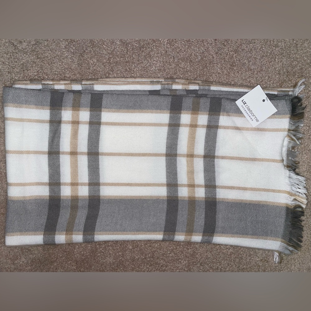 Liz Claiborne Cream and Gray Cashmere Winter Scarf - New with Tags!